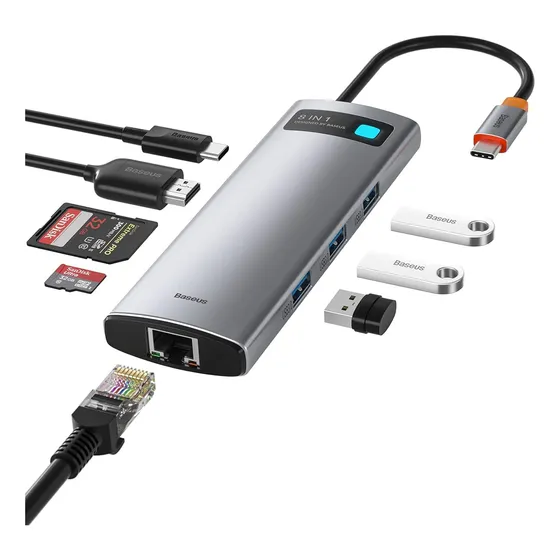 Hub Adaptador Usb 3.0 Tipo C 8 Em 1 Com Hdmi 4k 5gbps Baseus