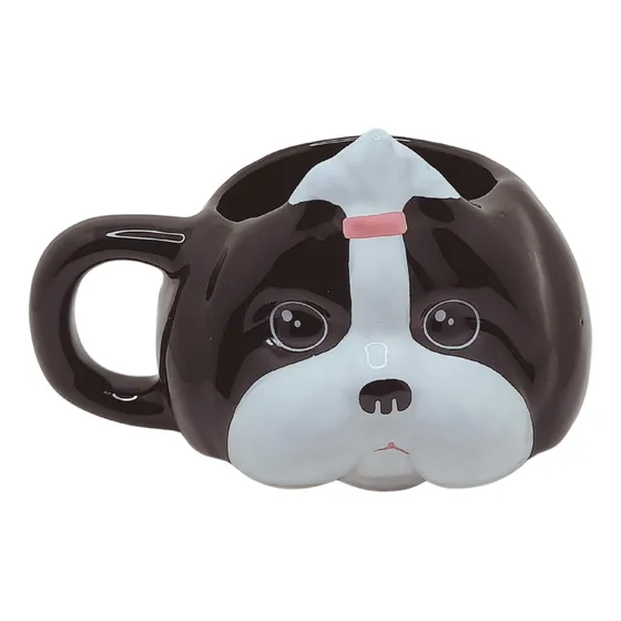 Caneca 3d Cachorrinho Dog Temática Lhasa Shih-tzu Preta