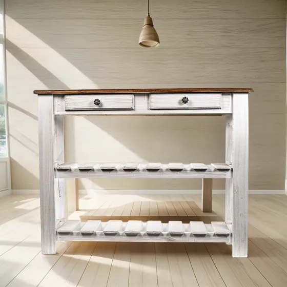 Mesa De Arrime Tipo Provenzal Blanca Con Tapa Caoba 100x30
