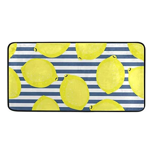 Alfombra Cocina Limon Amarillo Diseño Raya Azul Suave Baño X