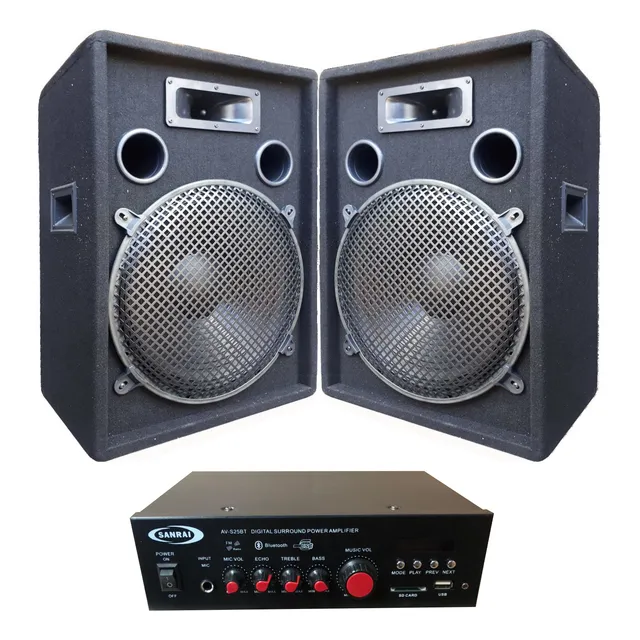 Combo Par De Bafles 15'' 300w + Consola Potenciada 900w Bt