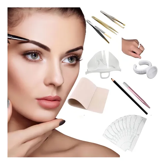 Kit Lamina Tebori Pele Pinças Lápis Regua Para Microbladin Cor Dourado