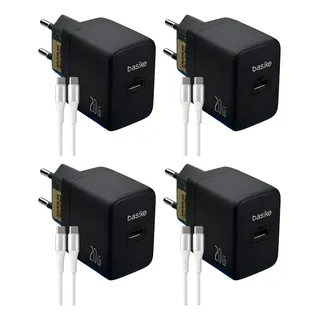 Kit 4x Carregador Basike 20w Tipo-c Cabo Tipo-c 1m Preto