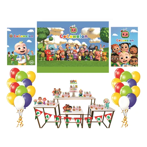 Kit Decoração Festa Cocomelon Aniversário Painel Grande Comp