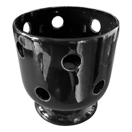Maceta Cerámica Negra Forma De Copa Y Orificios Orquídea