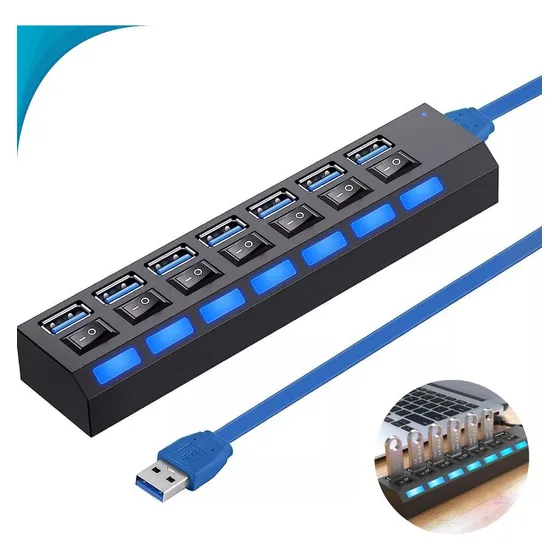 Régua Usb 7 Portas Com Led E Fonte