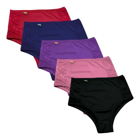 Kit 5 Calcinhas Plus Size Cintura Alta Confortável Básica Variado 54