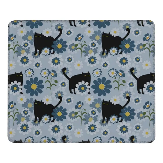 Alfombrilla Mouse Goma Antideslizante Diseño Gato Flor Color