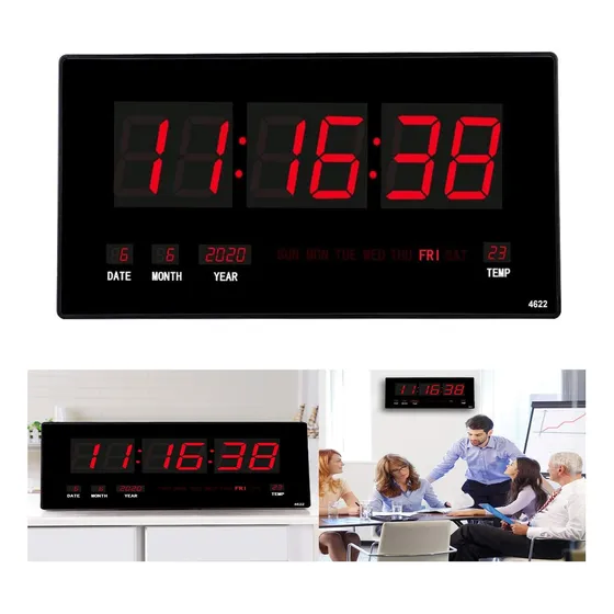 Reloj Digital Led De Pared Dia Fecha Hora Decorativo 47cm