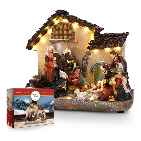 Pesebre Nacimientos Resina Para Navidad Con Luz Led