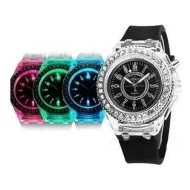 1 Reloj Geneva De Damas Con Brillantes Y Luces Led Mayor Det