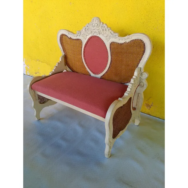 Sofa Antiguo De Medallon En Cedro Y Rattan Luis Xv Tu Y Yo