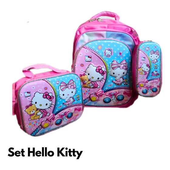 Set Escolar Importado Morral Grande, Lonchera Y Cartuch Niña