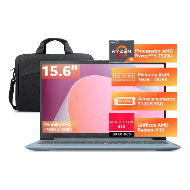 Laptop Lenovo Ideapad Slim 3 Ryzen 5 7520u, 16gb, 512gb 15.6 Color Gris Ártico