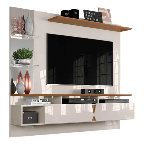 Painel Tv Intense Lukaliam Off White / Damasco