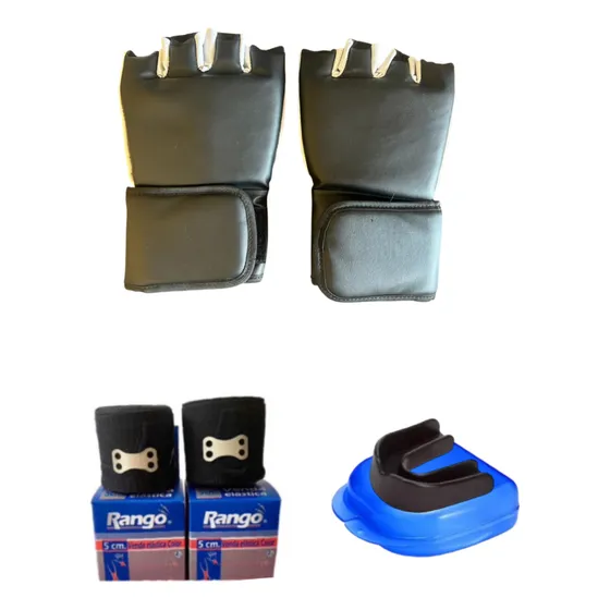 Kit Guantes Mma Nacionales + Bucal Termomoldeable + Vendas