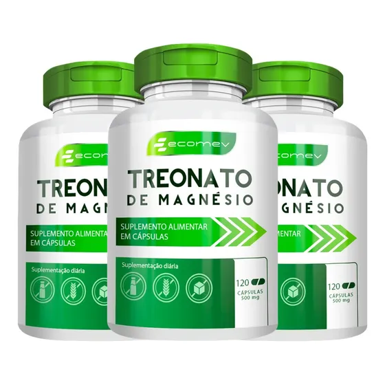 3 Magnesio L-treonato 500mg 360cp 100% Puro Formula Avançada