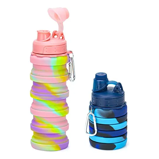Botellas De Agua Plegable, 2 Pack 16oz Silicone Viaje 7y1h2