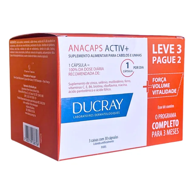 Ducray Anacaps Activ + 90 Cápsulas Força E Vitalidade Cabelo