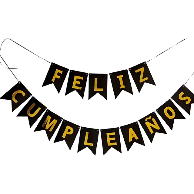 Banderin Feston Feliz Cumpleaños Negro Mate Letras Doradas