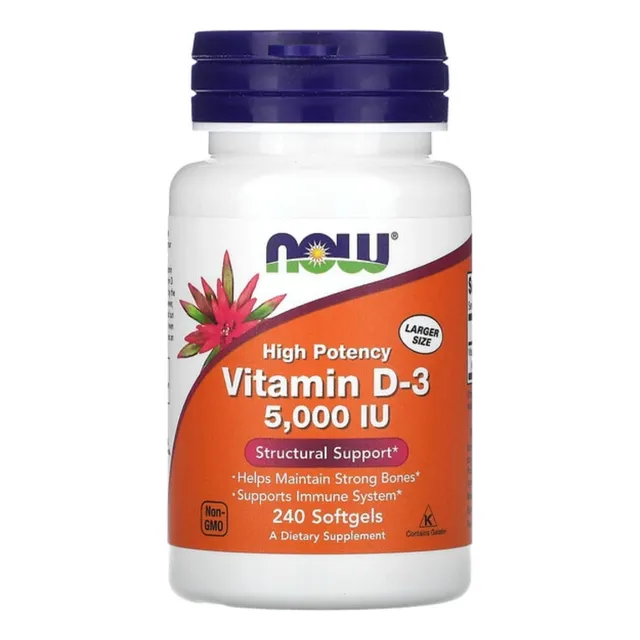 Vitamina D3 Now, 125 Mcg (5000 Ui), 240 Cápsulas Blandas