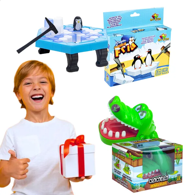 Kit 2 Jogos Educativos Criança Crocodilo Pinguim Quebra Gelo