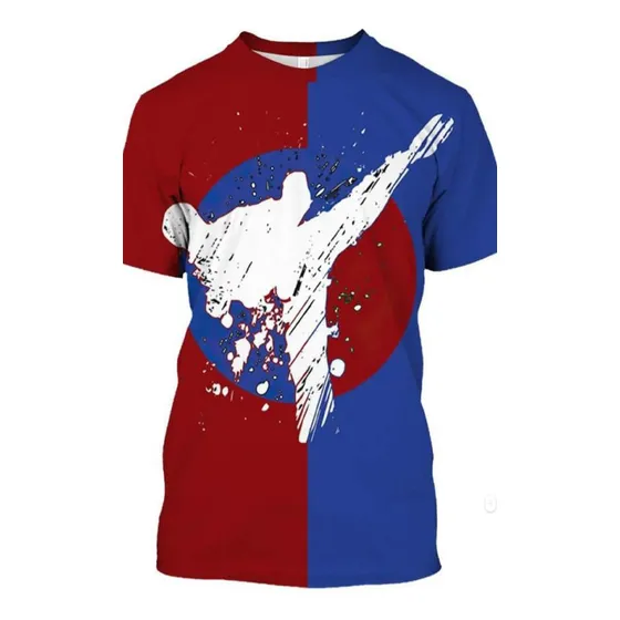 Franela Taekwondo Karate Do Unisex Azul Rojo Sublimada