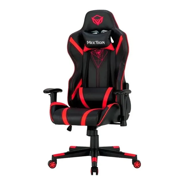 Silla de escritorio Meetion CHR15 MT-CHR15 gamer ergonómica negra y roja con tapizado de cuero sintético