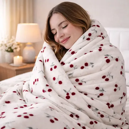 Manta Microfibra Casal Macia Quentinha Antialérgica Cereja Cereja 1.1 G Branca