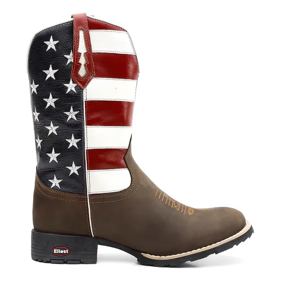 Bota Texana Masculina Eua Flag Bico Redondo