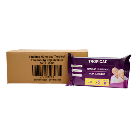 Toallas Húmedas Adulto Tropical Tamaño Xg Caja 8x60un Toallas Húmedas Adulto Tropical Tamaño Xg Caja 8x60un