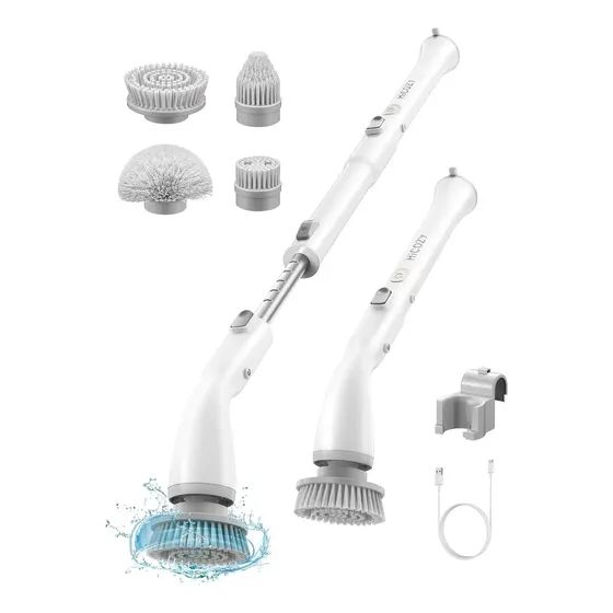 Hicozy Cepillo Electrico Limpieza Cepillos De Limpieza Para El Hogar Fregadora Eléctrica 4 Cabezales Reemplazables Mango Extensible Ajustable Para Baño Suelo Azulejos Cocina Color Blanco