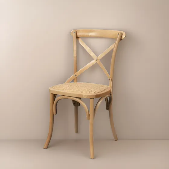 Silla De Comedor Vienesa Cross Madera Beech Asiento De Ratan Estructura de la silla Natural