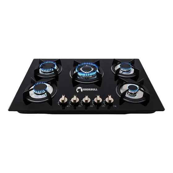 Parrilla Estufa 5 Quemadores Gas Vidrio Templado Shorbull Color Negro