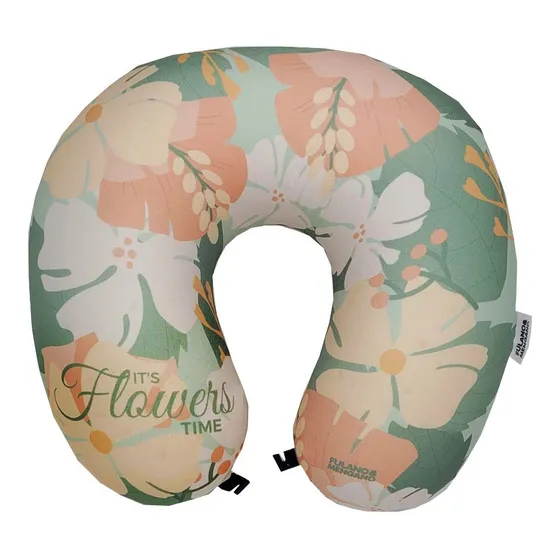 Almohada Cervical Cuello Relax Avión Home Office Mujer Color Flores Verde Diseño de la tela Floreado