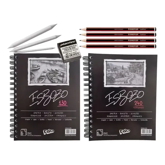 Set Dibujo Block Esbozo Boceto Lapices Esfuminos Goma Lyra