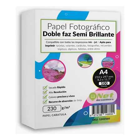 Papel Fotografico Doble Faz Semi-glossy A4 230 Gr 100 Hojas Blanco