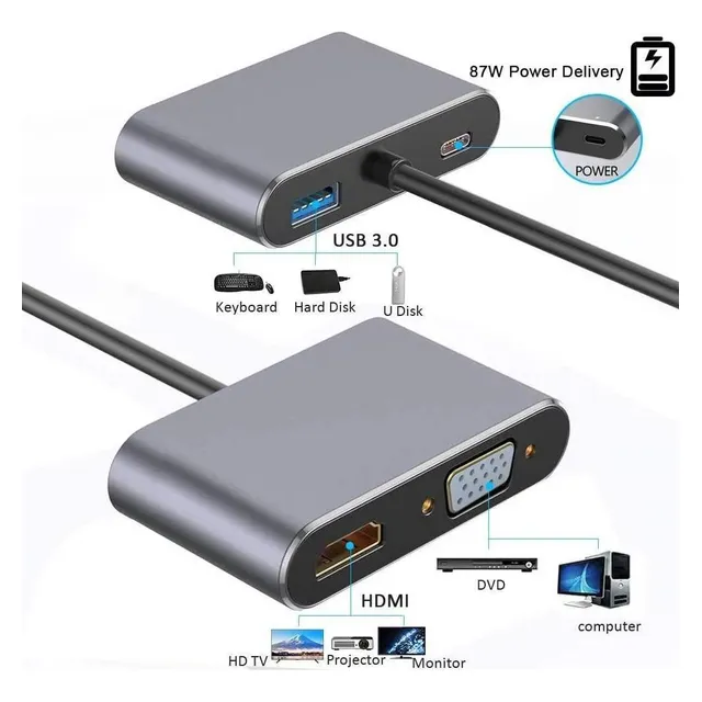 Tipo C For Hdmi 4k Adaptador Vga Usb Audio Video Adaptador