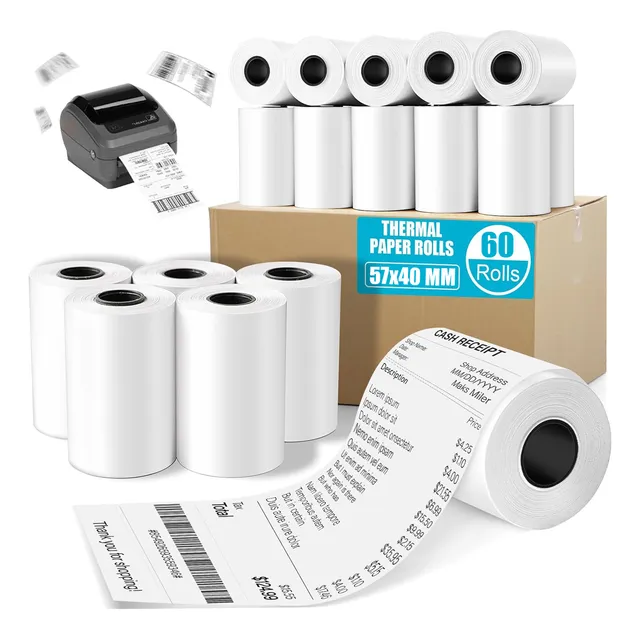 60 Rollos Papel Térmico De Alta Calidad 57x40 Mm Blanco