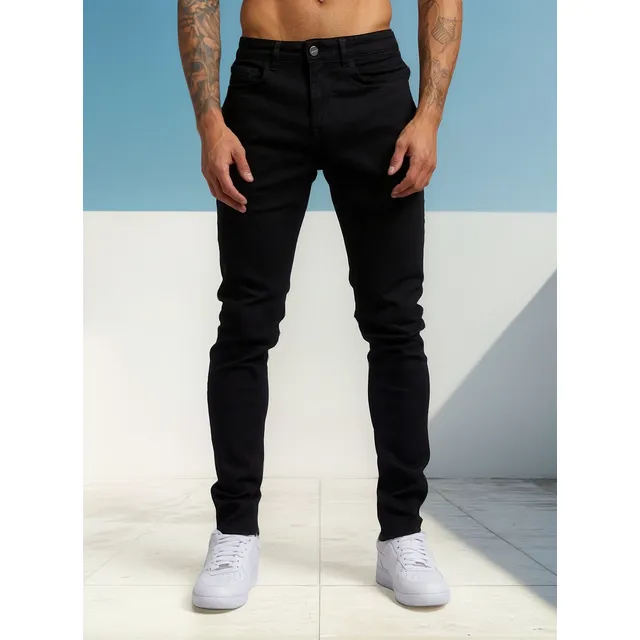 Pantalones Gabardina Blanco Negro Hombre Stretch Uniforme