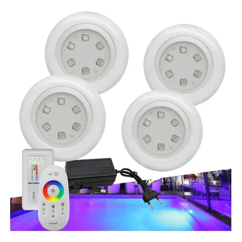 Zpt kit luminaria piscina rgb 4 superleds com módulo rgb fonte 12v