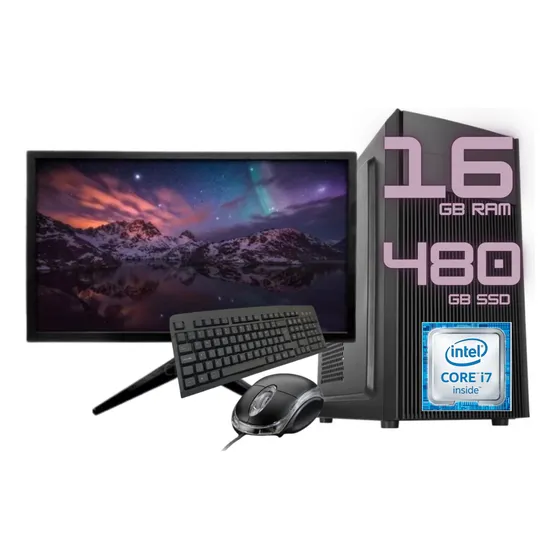 Pc Completo Intel Cpu I7, 16gb Memória Ram, Ssd 480 Mon 21