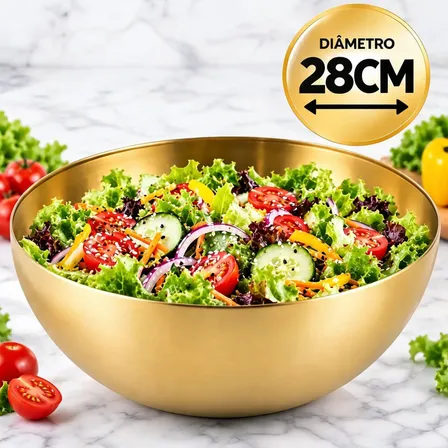 Tigela Bowl Aço Inox Dourado Bacia Multiuso Cozinha 28 Cm Dourado-inox-28cm