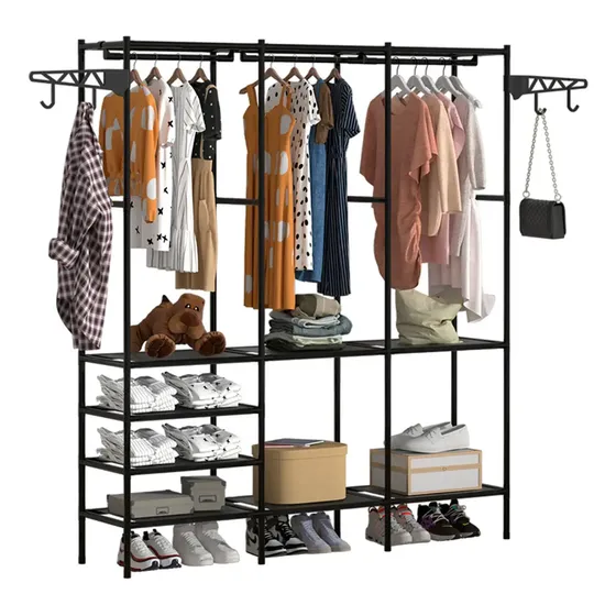 Roperos closets armable guardaropa armario perchero 3 divisiones Bluelander color negro