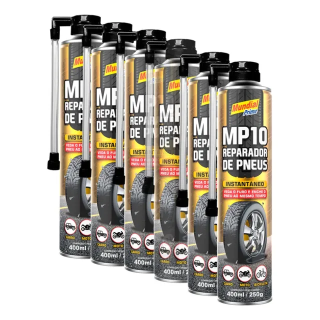 Kit C/ 6un Reparador De Pneus 400ml Mundial Prime Veda Furos