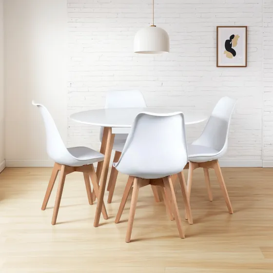 Mesa Leda Mdf Tx Redonda 4 Cadeiras Leda Saarinen Ergonomica