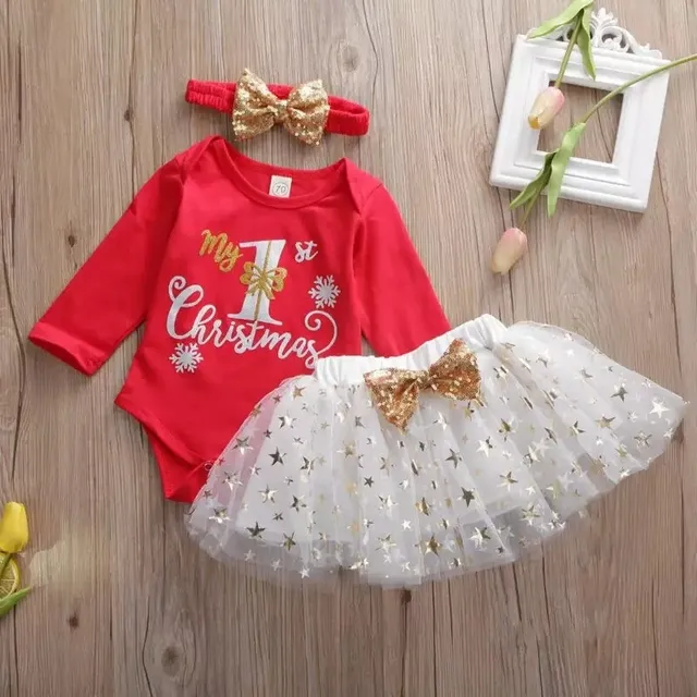 Vestido Mi Primera Navidad Bebé Niña Con Body   Importado