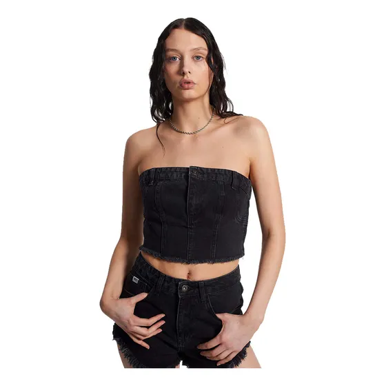 Crop Top Mujer Moda Botones Denim Tommy Jeans Strapless