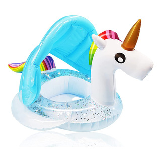 Flotador De Piscina Para Bebé Unicornio Con Dosel Azul Flotador De Piscina Para Bebé Unicornio Con Dosel Azul