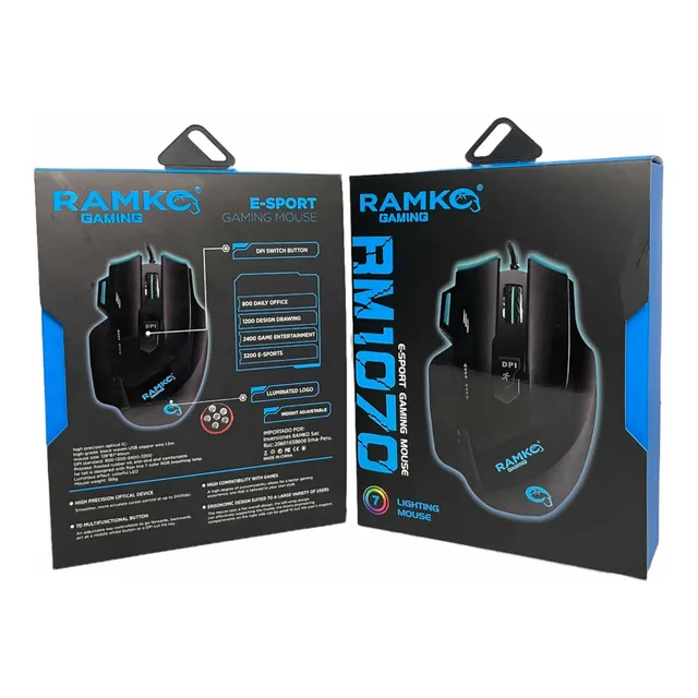Mouse Gamer Ramko Rm1070 3200dpi Peso Ajustable Iluminado